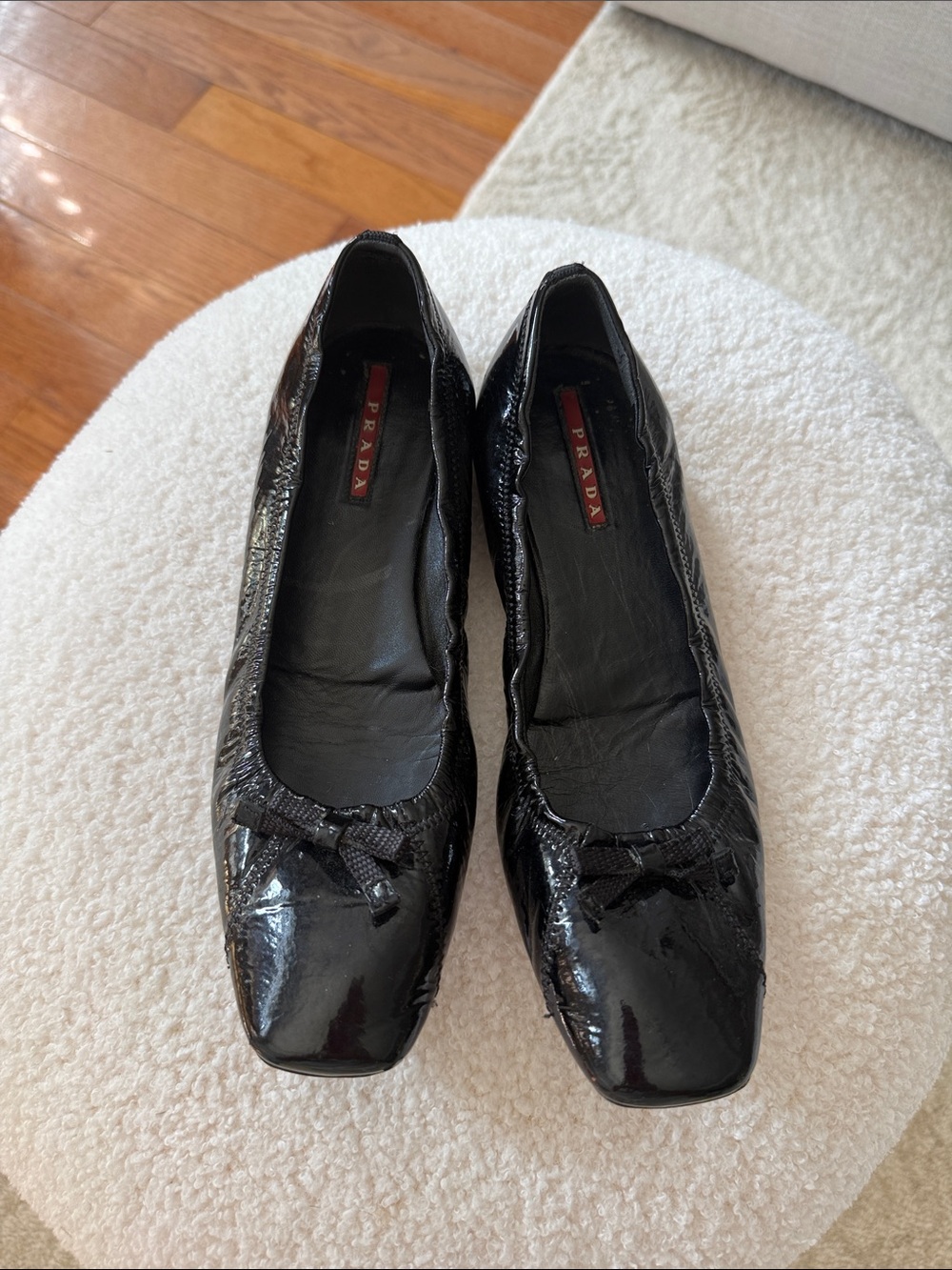 Prada Black Patent Leather Square-Toe Ballet Flats